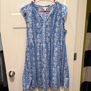 Blue Floral Tiered Cotton Dress